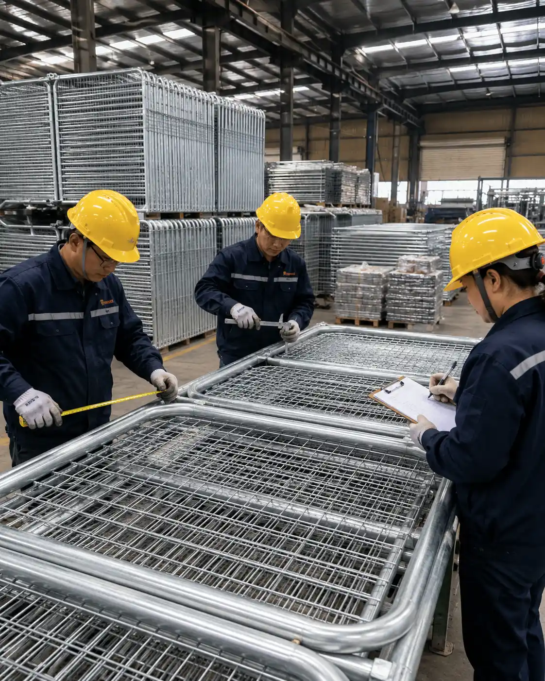 Production and inspection of Australia temporary fence panels before packing