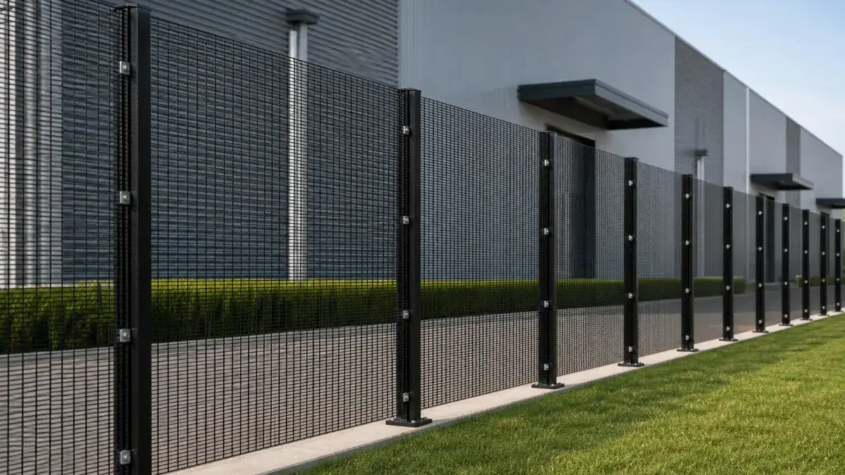 Powder coated 358 anti-climb fence panel in matte black finish
