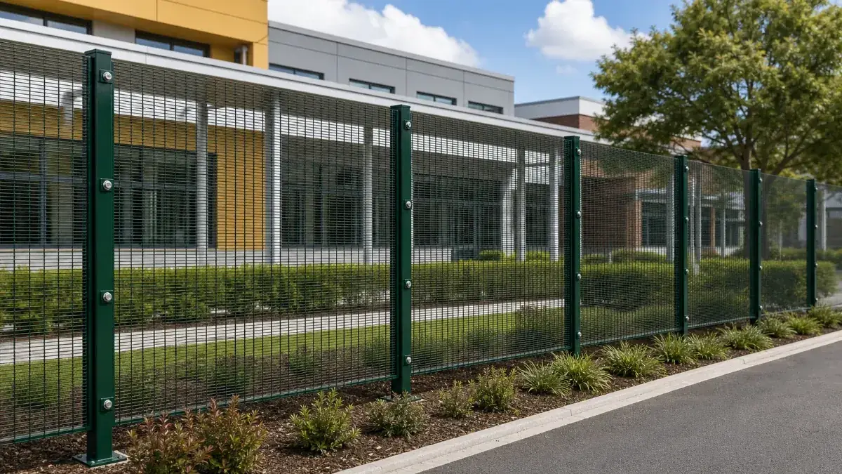 Powder coated 358 anti-vandalism fence installed around a public facility