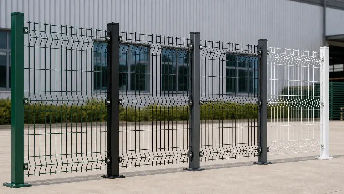 Custom color 3D wire mesh fence panels with green black gray and white finishes