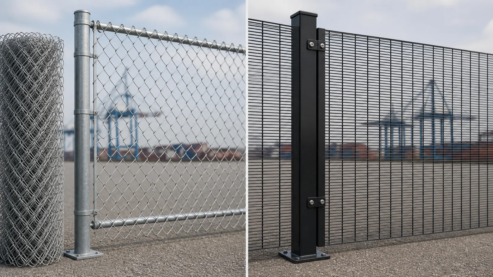 chain link fence fabric compared with 358 welded mesh panel and secure fixing