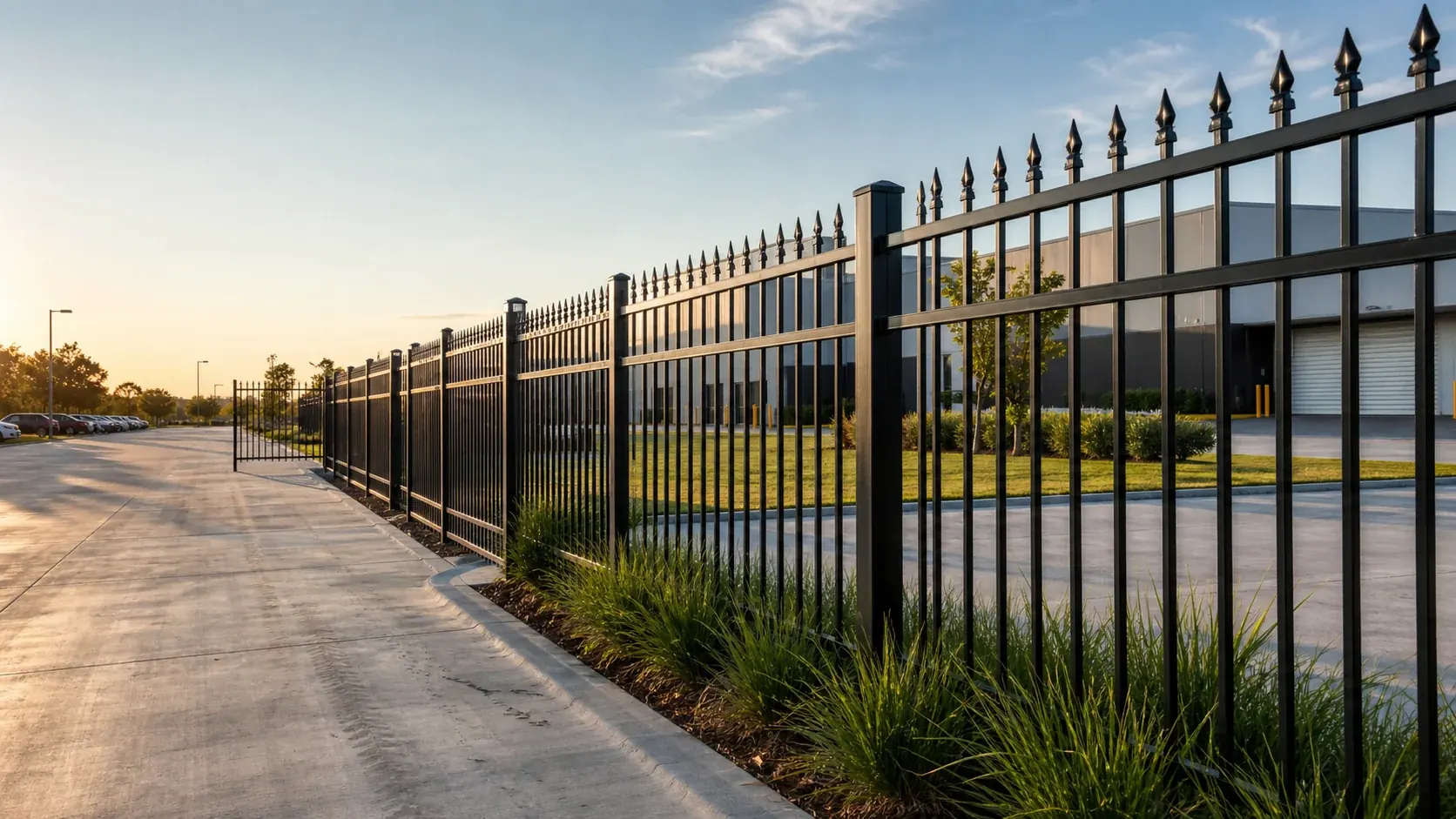 spear top security fencing installed around commercial perimeter