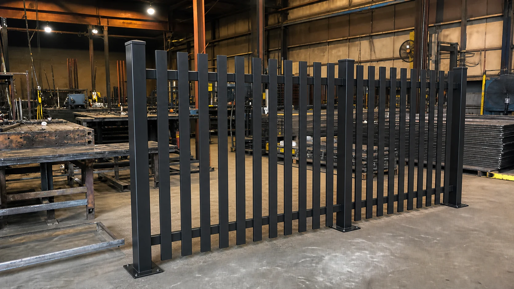 steel flat bar fence panels in factory workshop