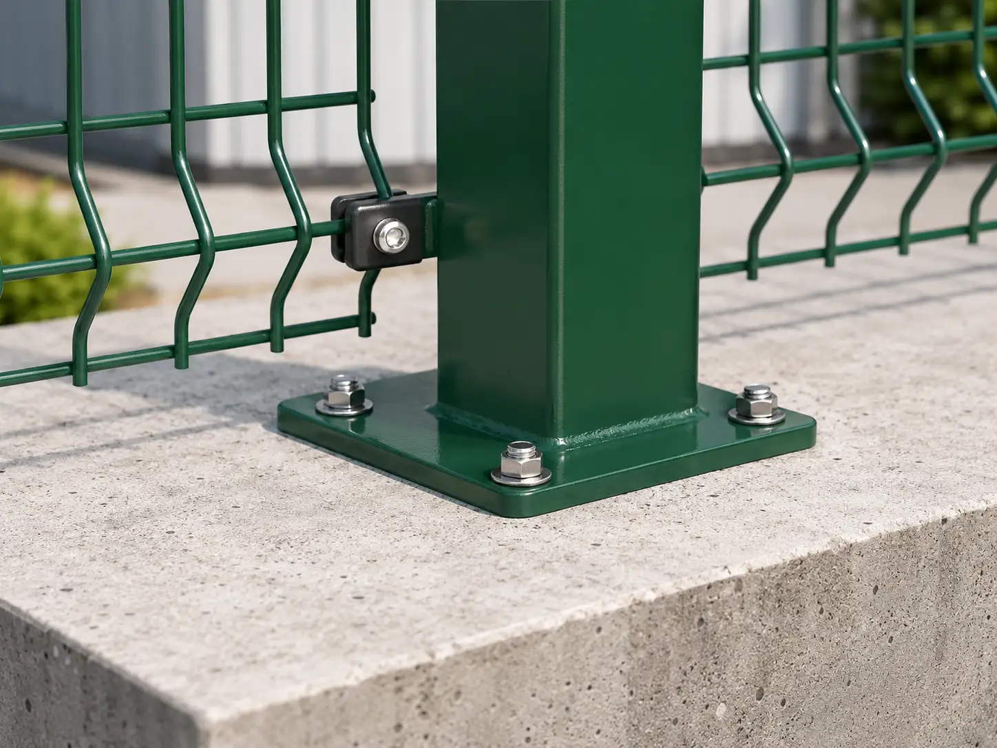 3D wire mesh fence post base plate with anchor bolts