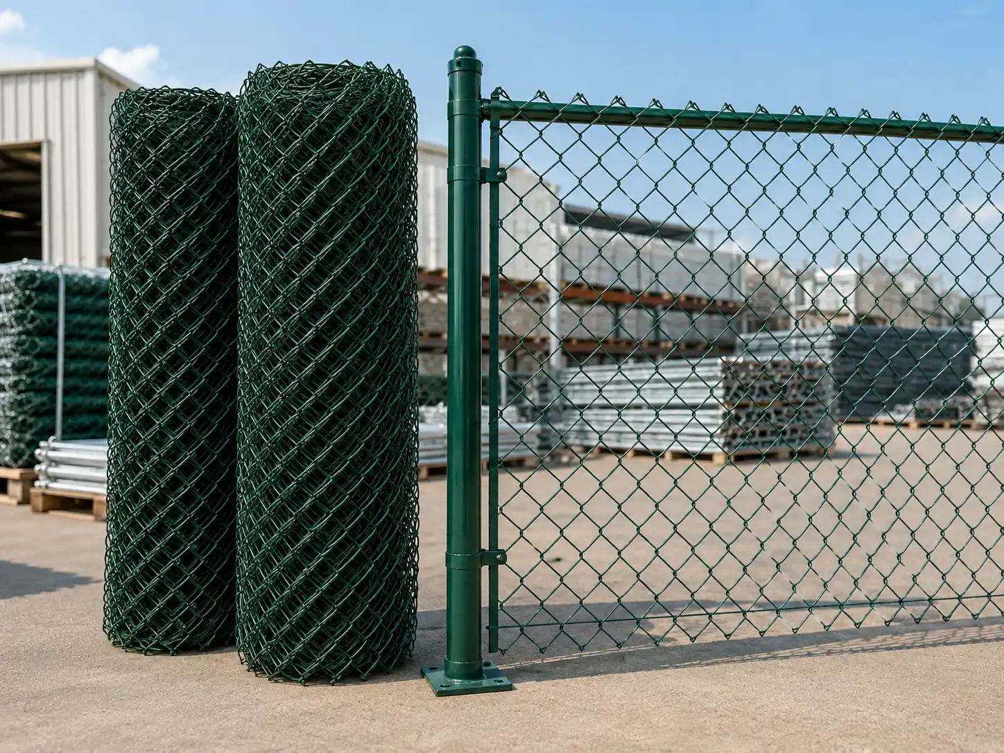 Standard PVC coated chain link fence rolls and installed panel