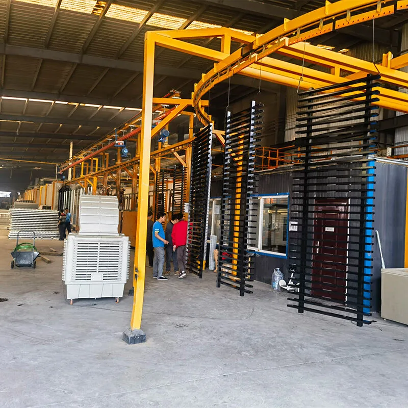 Powder coating line for metal fence panels
