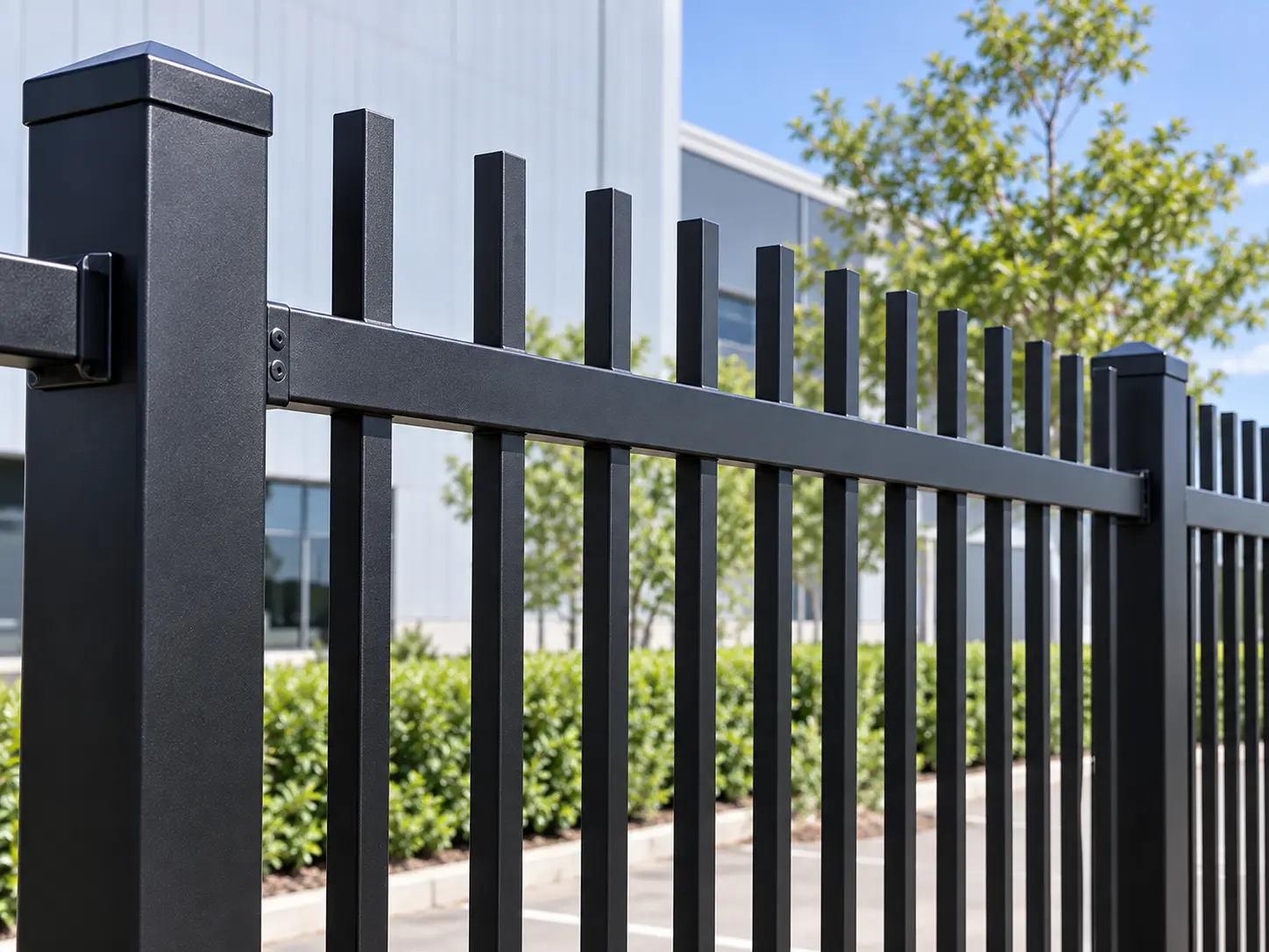 Rod top fence showing vertical pickets extending above the upper rail