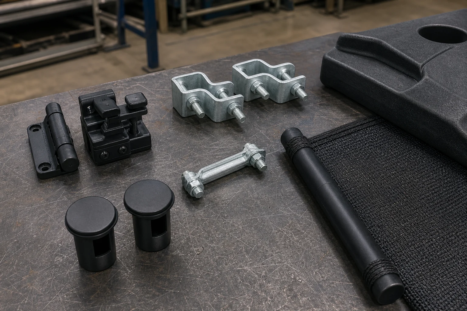 Temporary pool fence latch, clamp, sleeve, mesh and base accessory kit
