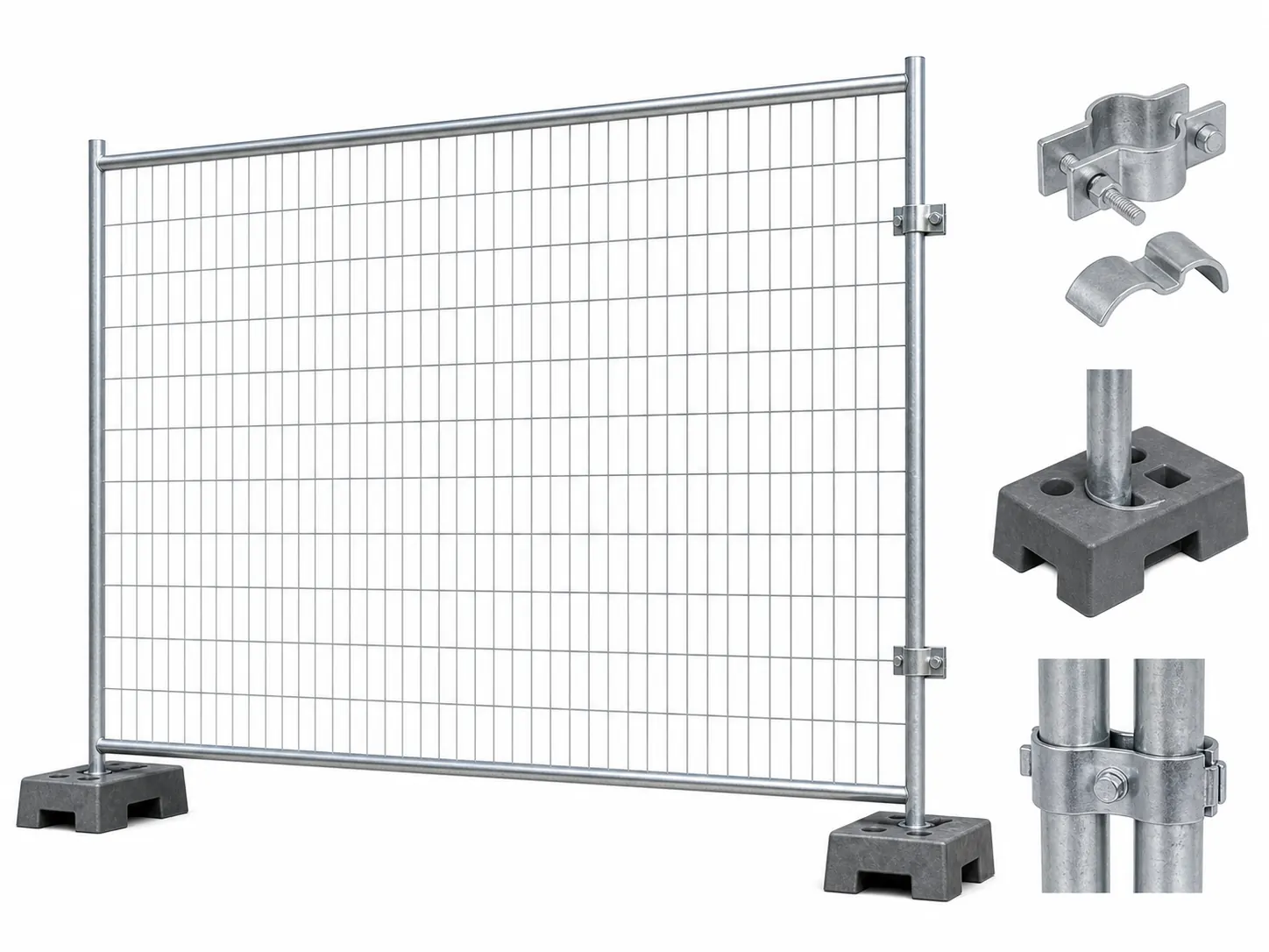 Temporary fence gate system with bases and clamps