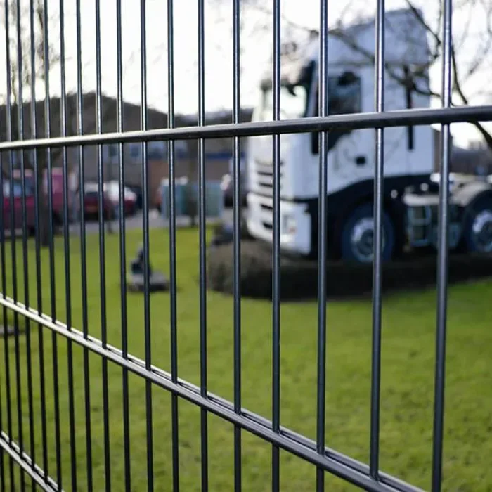 Green coated 656 double wire fence for public perimeter