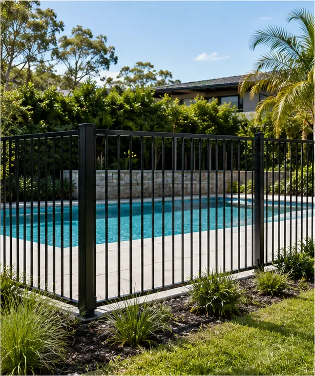 Flat top aluminium pool fencing style