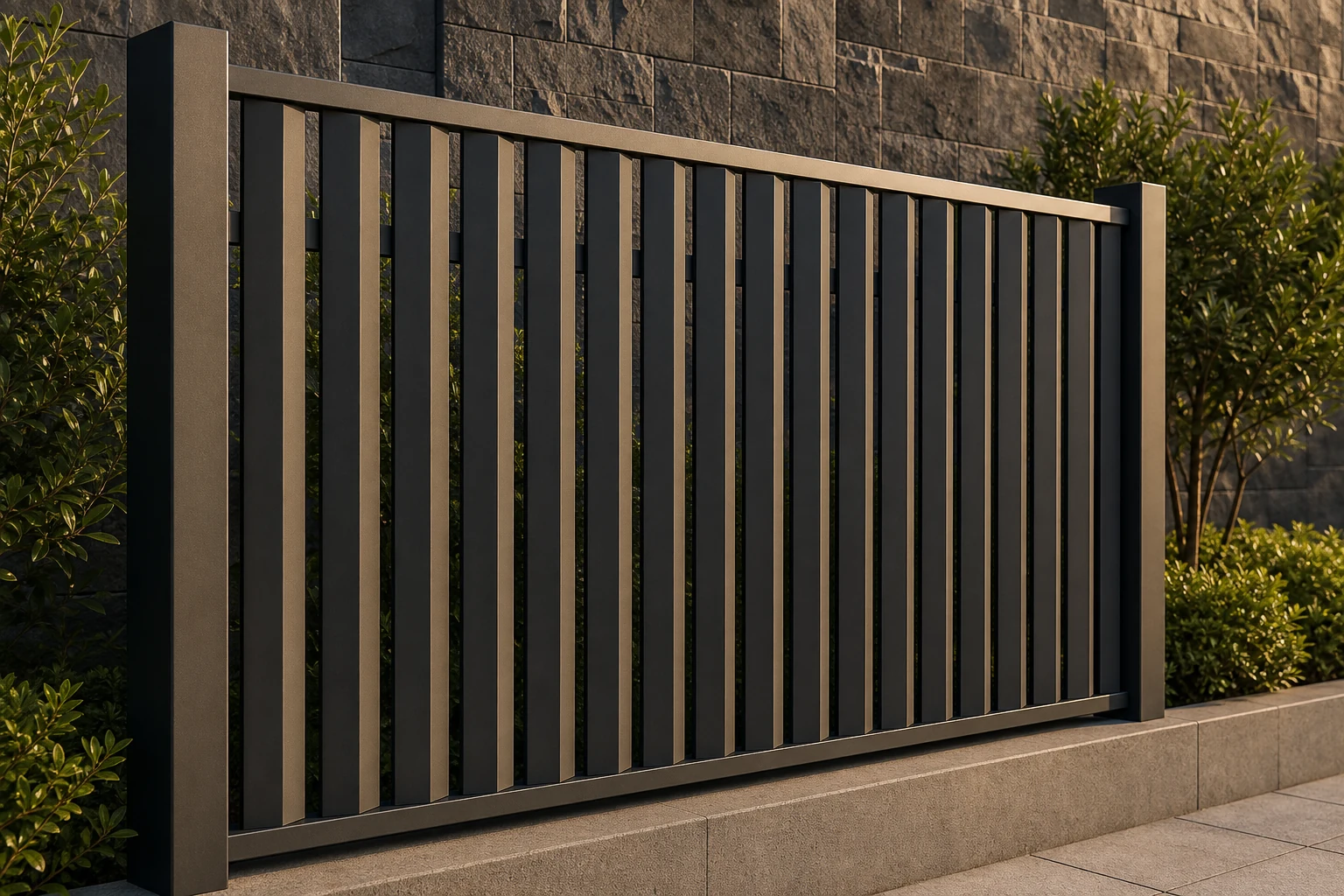 Vertical solid flat bars rotated uniformly for direction-dependent privacy