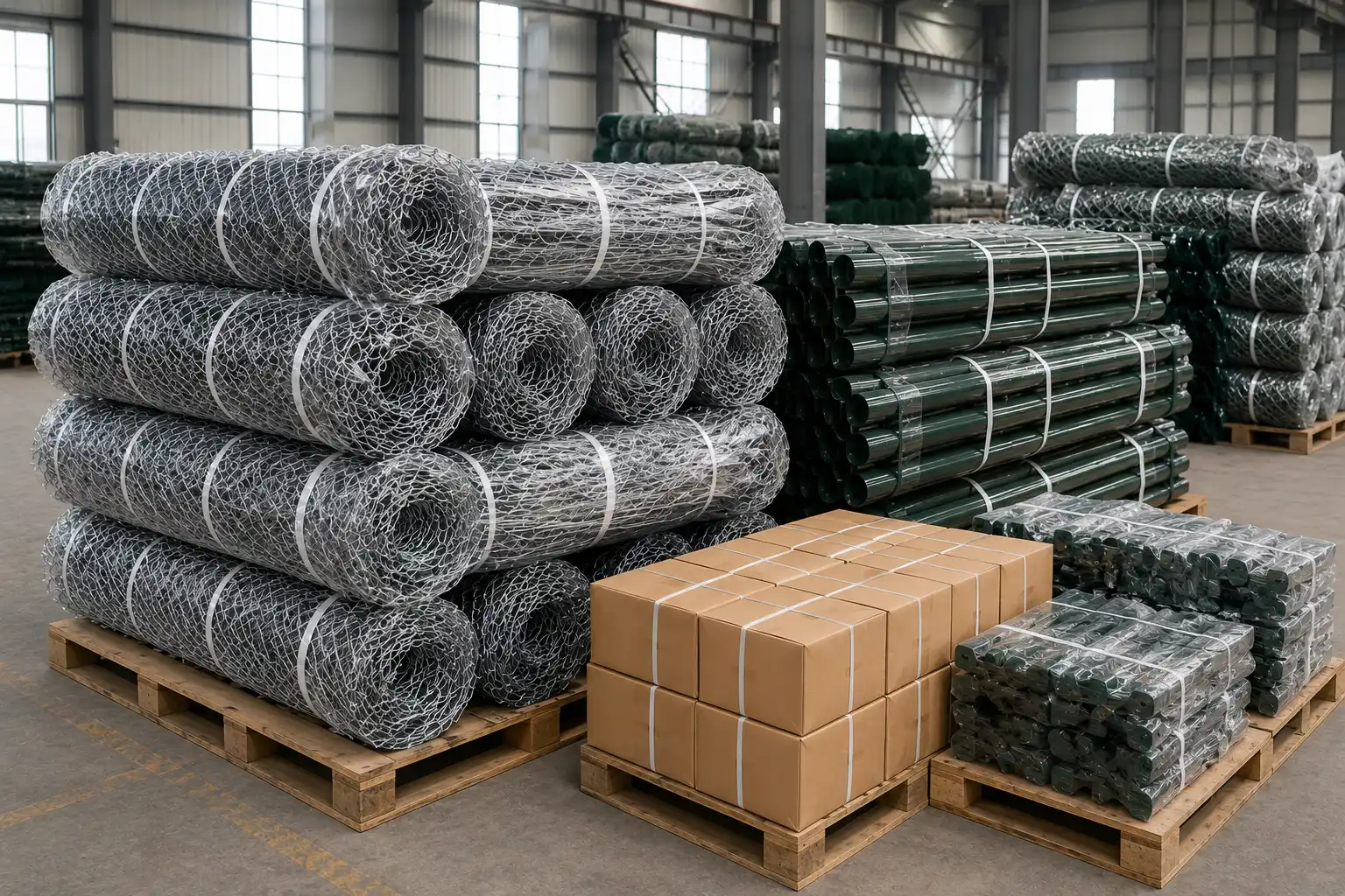 Galvanized chain link fence rolls packaged for wholesale export delivery