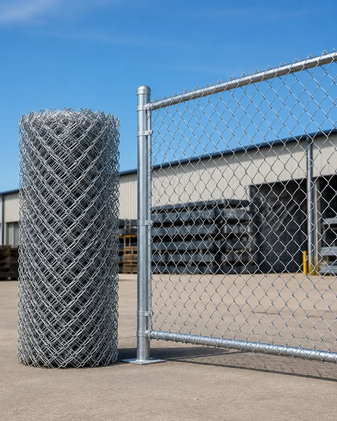 Standard galvanized chain link fence fabric roll with silver woven mesh
