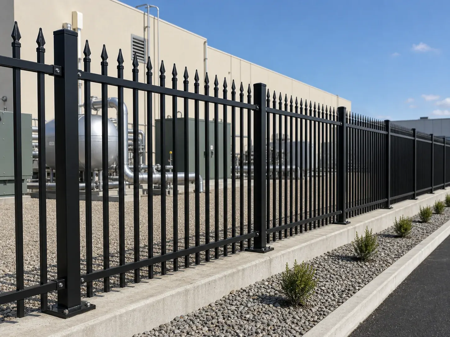 Steel spear top fence installed at controlled site edge