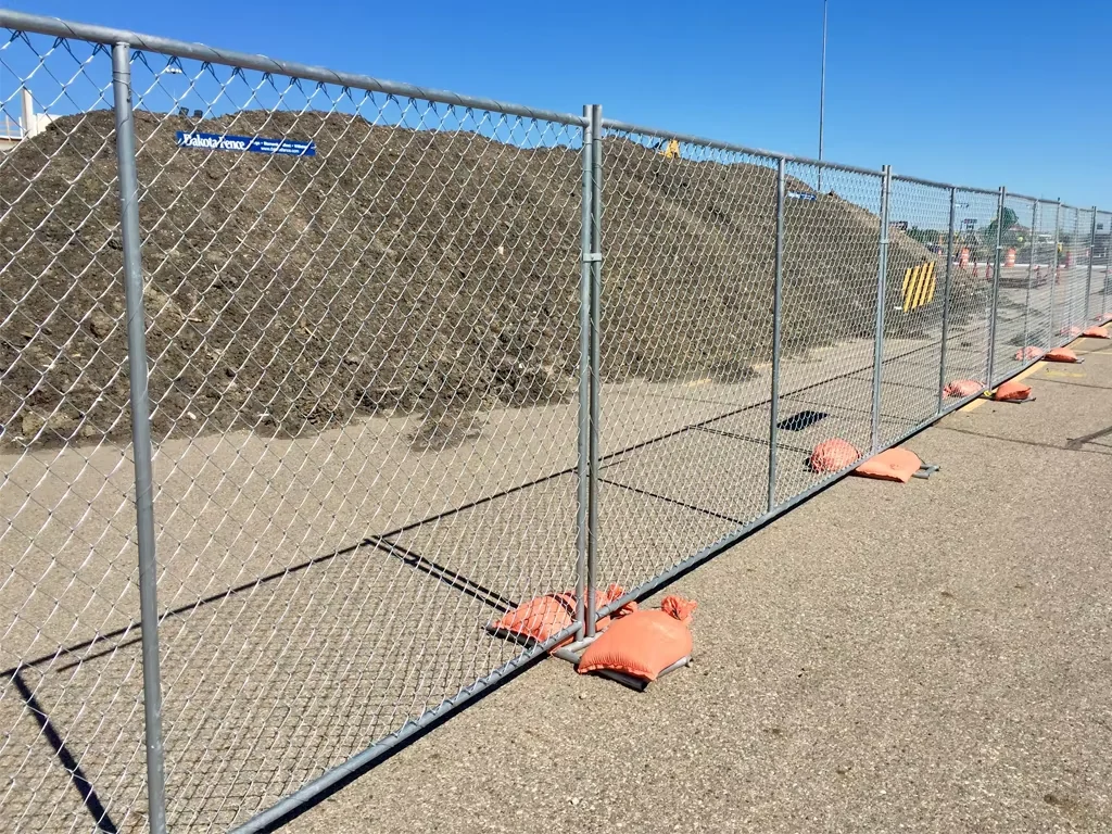 Temporary chain link fence panels with ballast bags