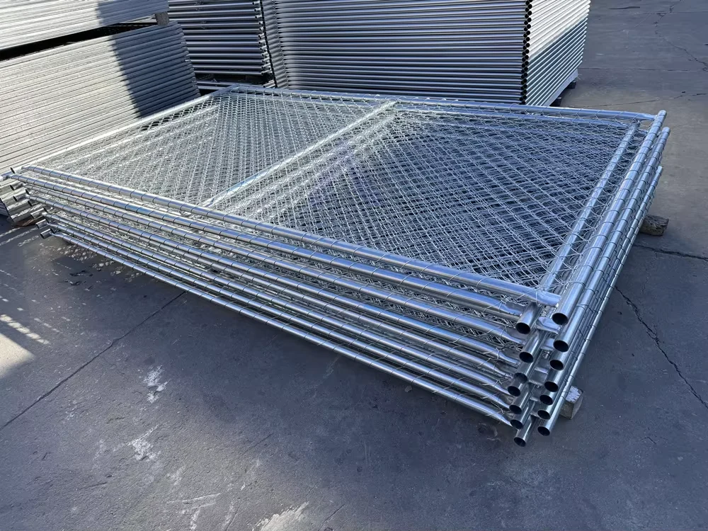 Finished temporary chain link fence panels stacked at a factory for handling and export packing